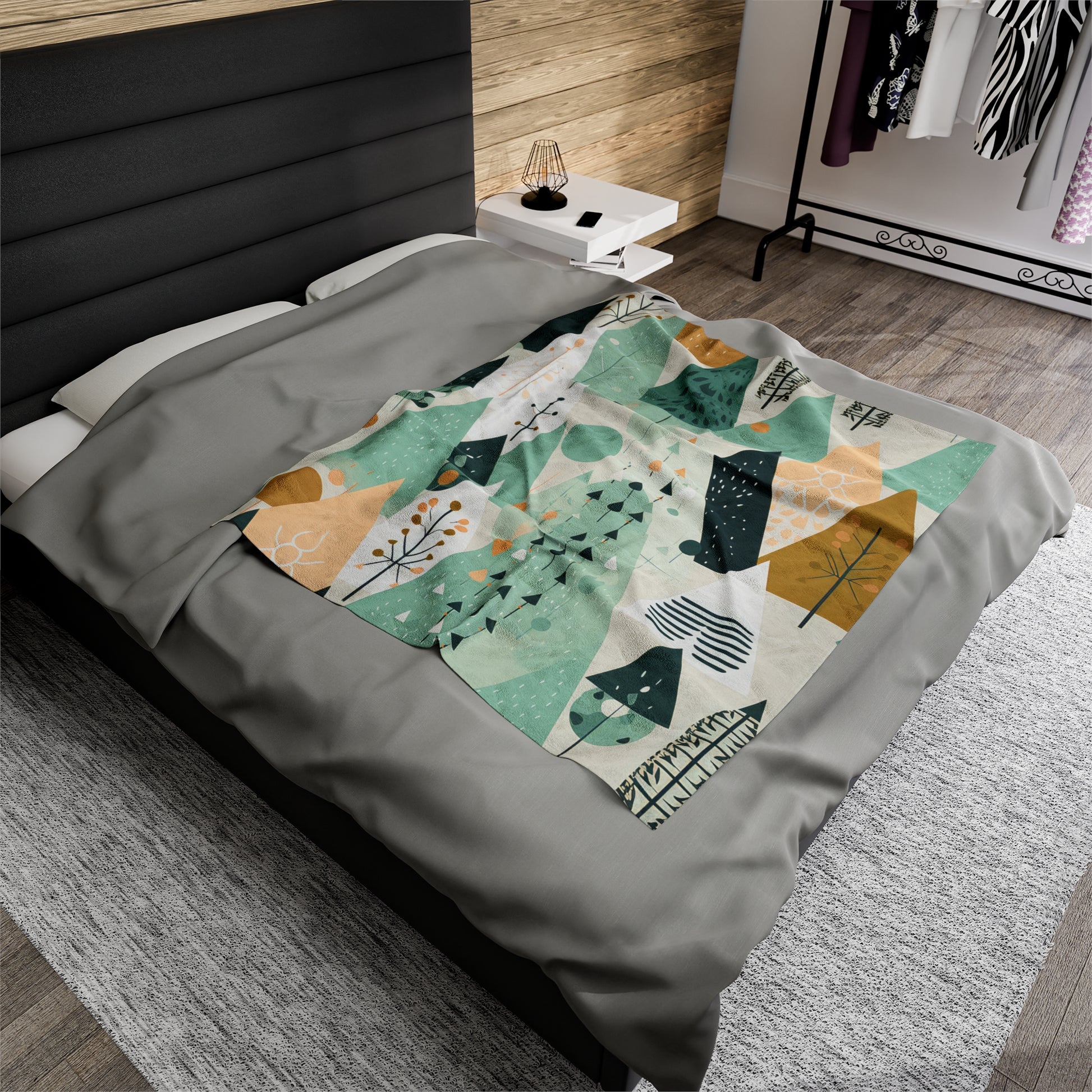 Arboreal Impressions Cozy Fleece Blanket featuring a hygge-inspired throw blanket design, perfect for stylish home decor, ultimate indoor comfort, plush bedding, luxury warmth, and modern living room enhancement.