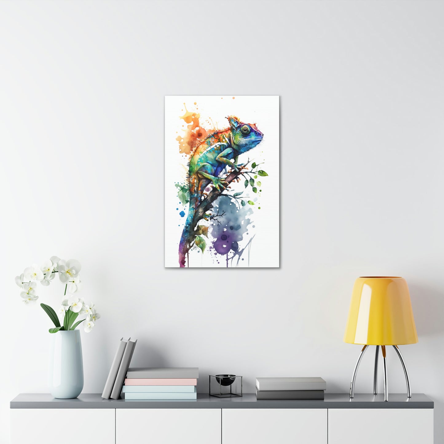 Chameleon Wall Art from the Wildlife Collection, a vivid portrayal on canvas capturing the unique essence of this adaptable creature, perfect for enthusiasts of nature-inspired decor and chic home accessories.