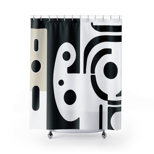 Elevate your shower experience with Sculptural Simplicity - Shower Curtain. Its abstract art, featuring black and white icons, minimalist abstractions, and emotive faces, is enhanced by light yellow and dark white hues. Crafted from 100% recycled polyester, it combines eco-consciousness with unique design. Measuring 71 x 74 inches, it's easy to install with a robust buttonhole top. Low-maintenance, it can stand alone for design showcase or be paired with a liner for added longevity.