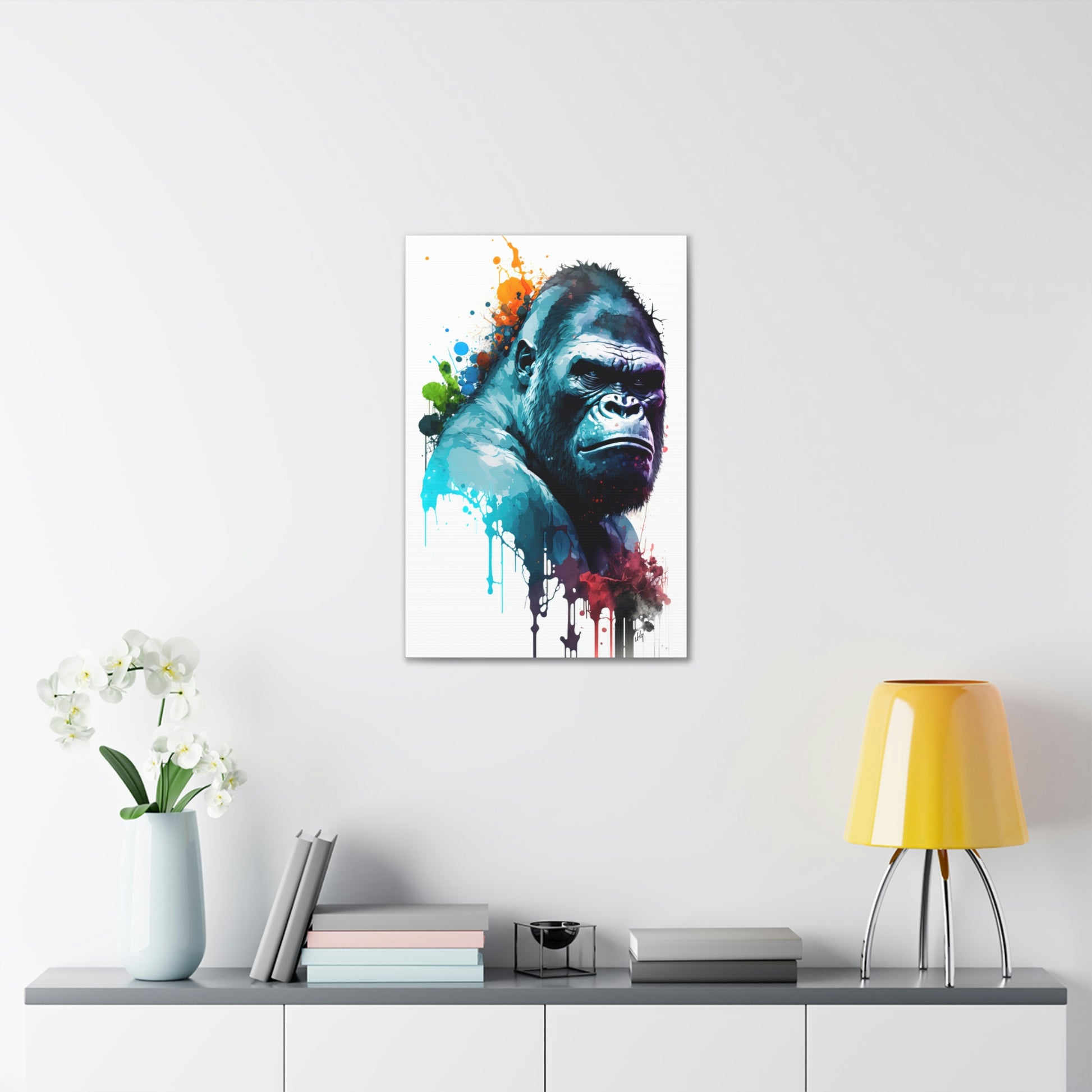 Gorilla Wall Art from the Wildlife Collection, a captivating depiction on canvas, showcasing the powerful presence and depth of this magnificent primate. A must-have for modern wall art aficionados, nature-inspired gallery displays, bold canvas masterpieces, and contemporary art decor enthusiasts.
