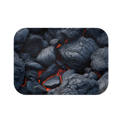 Turn up the heat in your bathroom decor with Walking on Hot Lava Rocks - Décor Bath Mat. Its fiery lava rocks design on sturdy 100% microfiber material adds volcanic energy. The anti-slip backing ensures safety and the robust edge binding guarantees lasting quality.