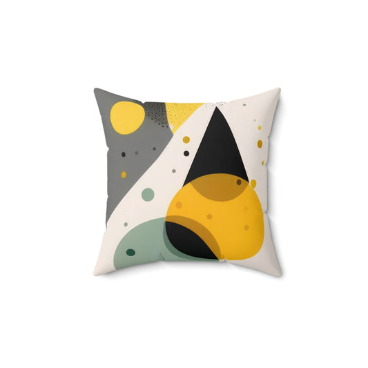 Concept Geometry - Faux Suede Décor Pillow showcases a bold abstract geometric design in vibrant shades of light green and yellow, set against a refined monochrome background. Crafted from premium soft-touch faux suede, this pillow merges contemporary aesthetics with plush comfort, enhancing any space with modern flair.