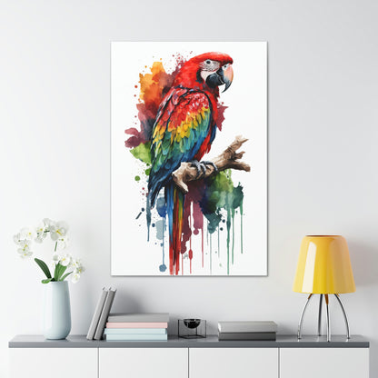 Macaw Wall Art from the Wildlife Collection, a vibrant and detailed depiction on canvas, showcasing the dazzling colors and spirit of this tropical parrot. Perfect for admirers of radiant wall art, nature-inspired gallery spaces, captivating canvas presentations, and a tropical touch to modern home decor.