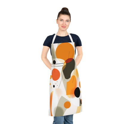 Relaxed Rhythms - Design Apron merges function and aesthetics, featuring warm-toned abstract geometric shapes. Perfect for those who admire modern art, it adds vibrancy to cooking or crafting. Crafted from 100% pre-shrunk recycled polyester canvas, it withstands spills. The white strap complements the design's white backdrop, ensuring visual unity and harmony.