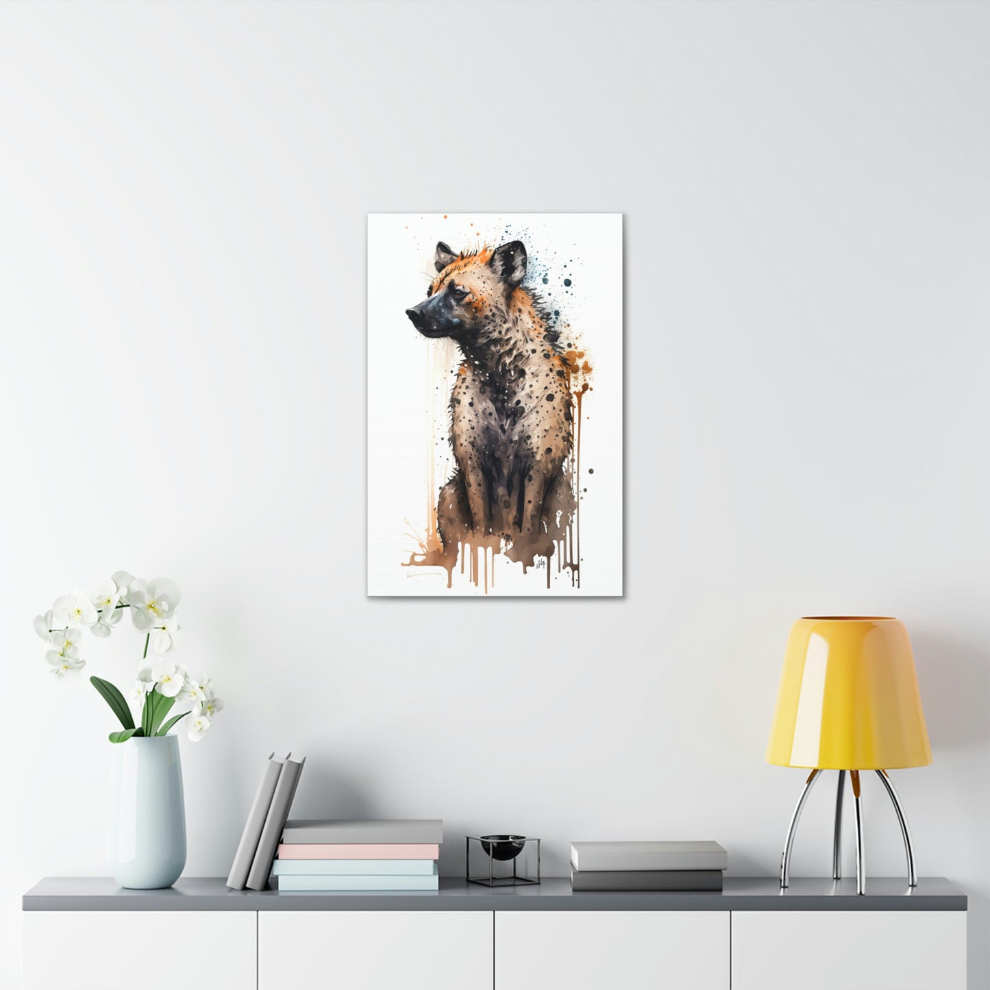 Hyena Wall Art from the Wildlife Collection, a striking representation on canvas, illustrating the raw intensity and natural allure of this often-misunderstood creature. Perfect for those seeking impactful wall art, nature-themed gallery inclusions, dynamic canvas showpieces, and a touch of the wild for contemporary home decor.