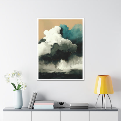 Tranquil Turmoil - Canvas Wall Art portrays nature's power and calm. Light azure and dark white clouds converge over a stormy sea of teal and beige, contrasted by a serene sky above. Printed on 100% cotton canvas, it's naturally white, matte, and substantial at 400gsm. The colors remain vibrant for lasting enjoyment.