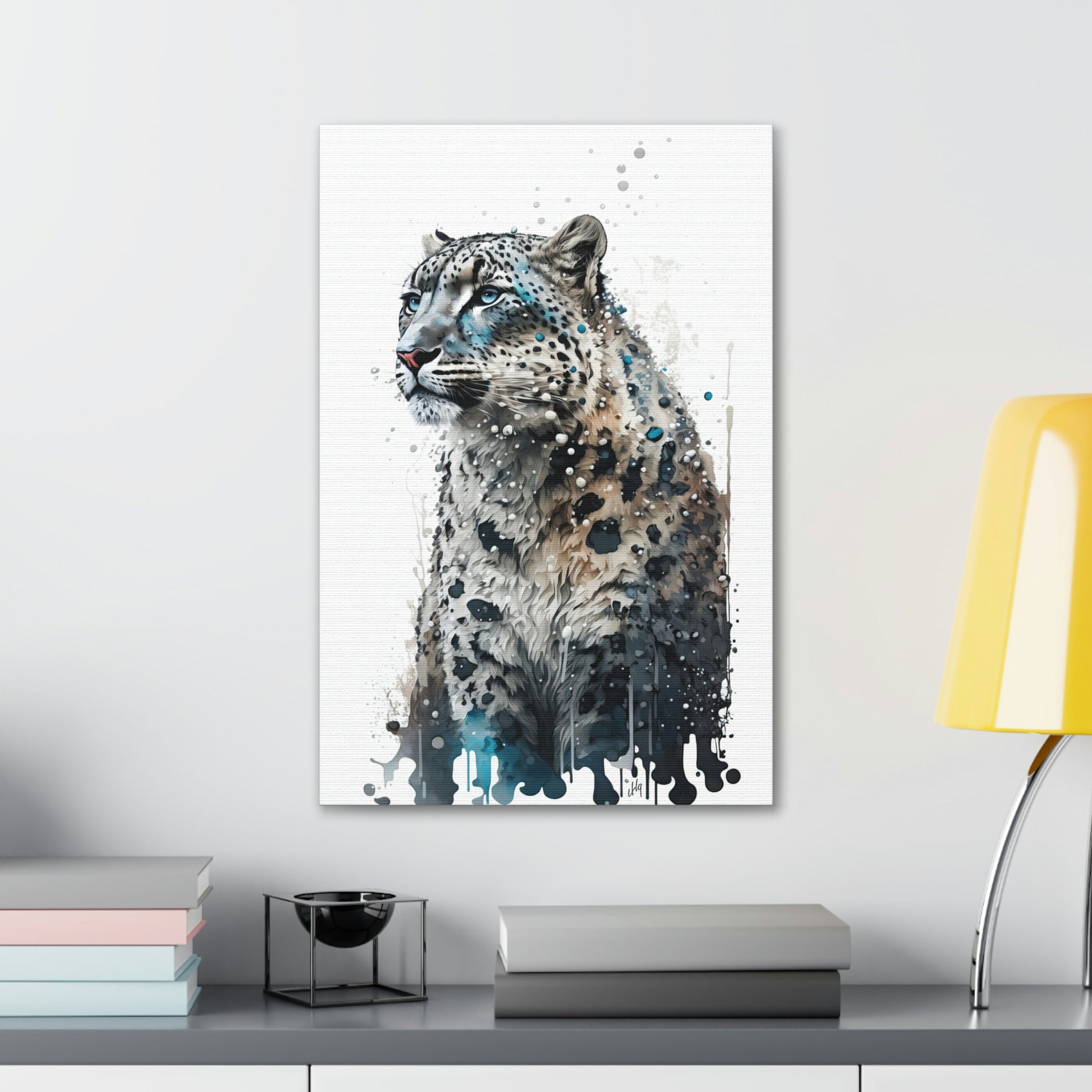 Snow Leopard Wall Art from the Wildlife Collection unveils the elusive elegance of this mountainous predator on canvas. With its poised demeanor and captivating gaze, this artwork serves as a serene reflection of nature's wonders, ideal for spaces that seek to harmonize modern design with the grace of the wild.