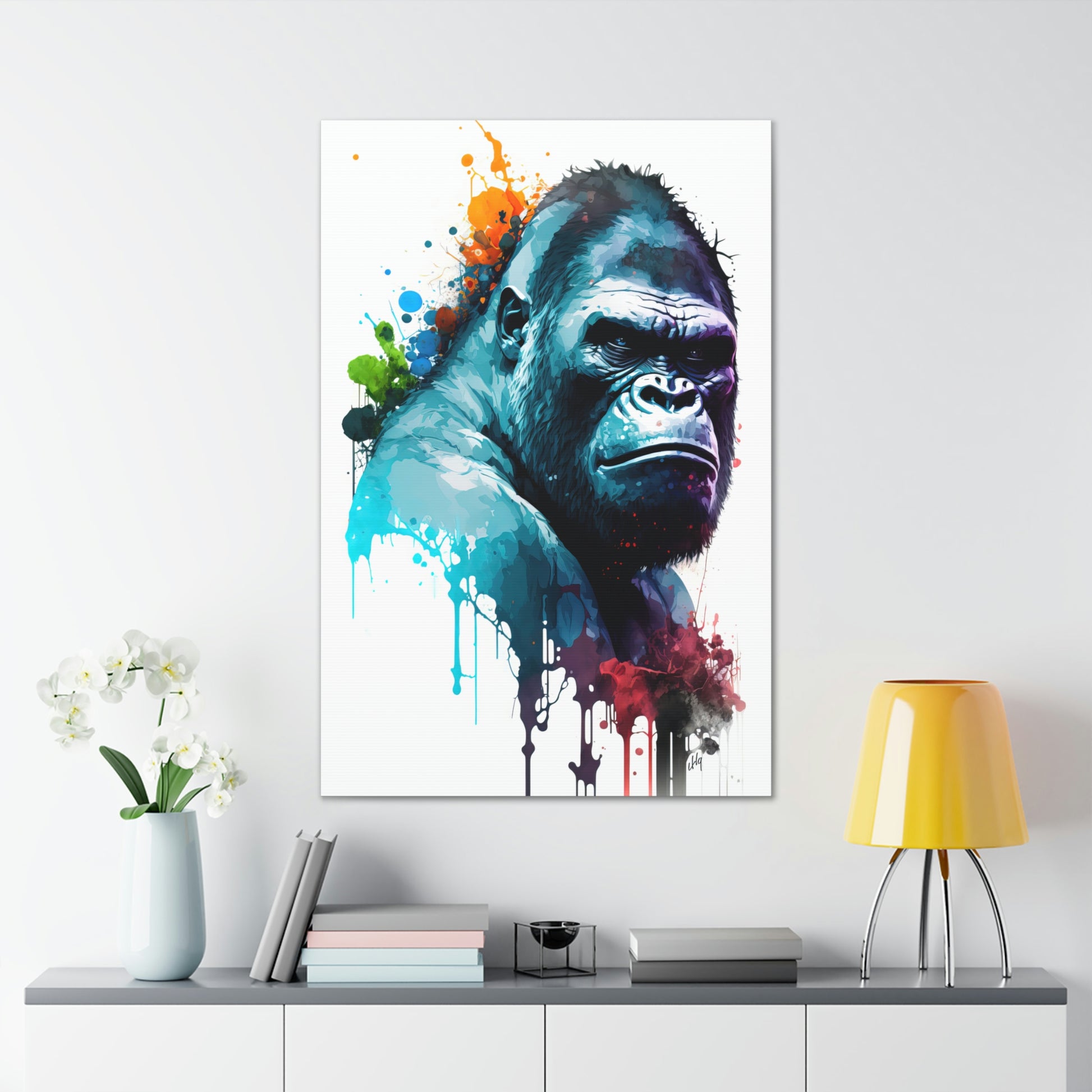 Gorilla Wall Art from the Wildlife Collection, a captivating depiction on canvas, showcasing the powerful presence and depth of this magnificent primate. A must-have for modern wall art aficionados, nature-inspired gallery displays, bold canvas masterpieces, and contemporary art decor enthusiasts.