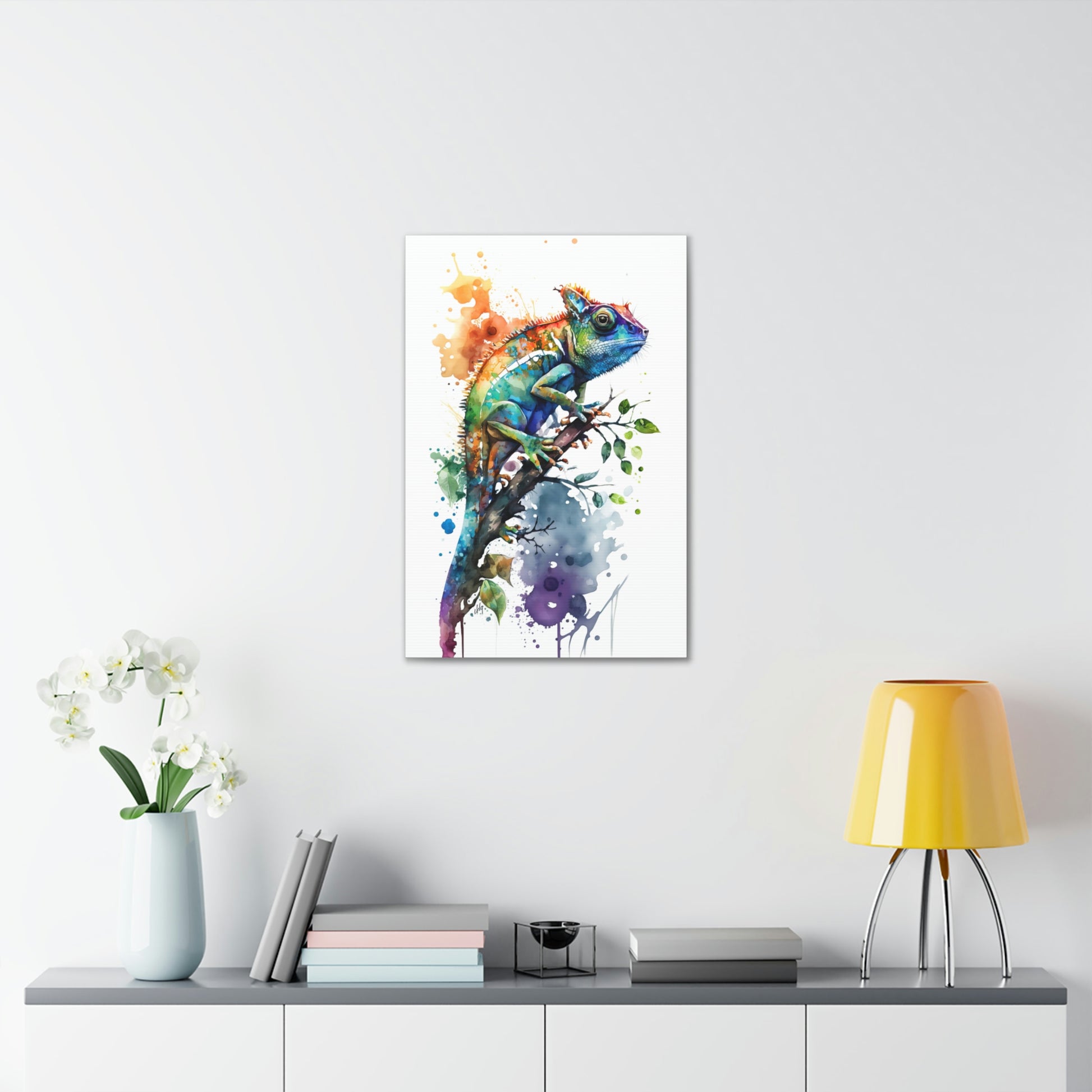 Chameleon Wall Art from the Wildlife Collection, a vivid portrayal on canvas capturing the unique essence of this adaptable creature, perfect for enthusiasts of nature-inspired decor and chic home accessories.