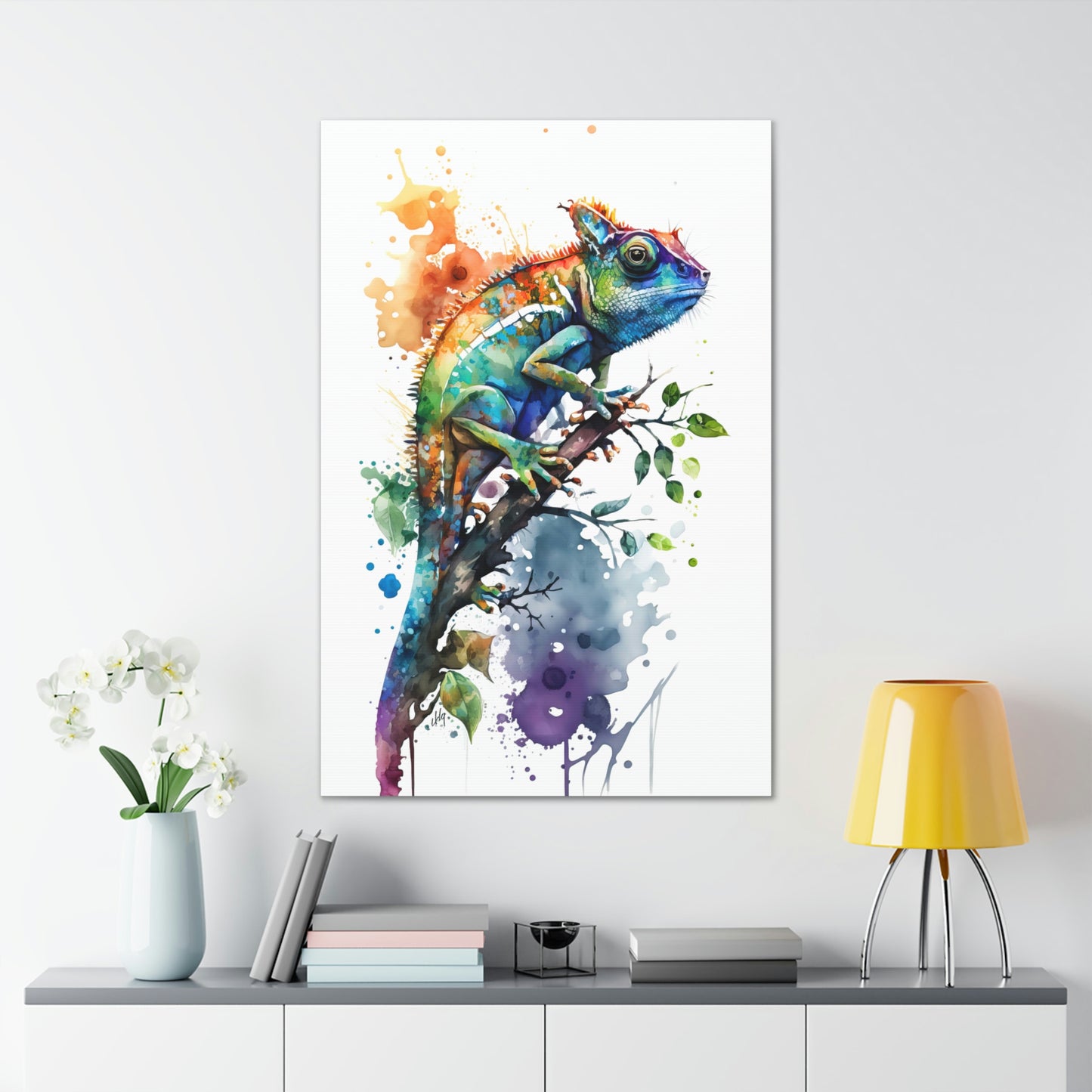 Chameleon Wall Art from the Wildlife Collection, a vivid portrayal on canvas capturing the unique essence of this adaptable creature, perfect for enthusiasts of nature-inspired decor and chic home accessories.