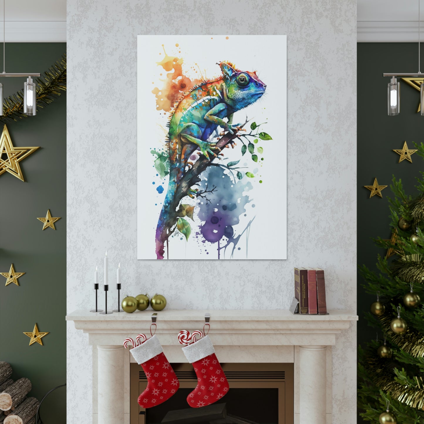 Chameleon Wall Art from the Wildlife Collection, a vivid portrayal on canvas capturing the unique essence of this adaptable creature, perfect for enthusiasts of nature-inspired decor and chic home accessories.