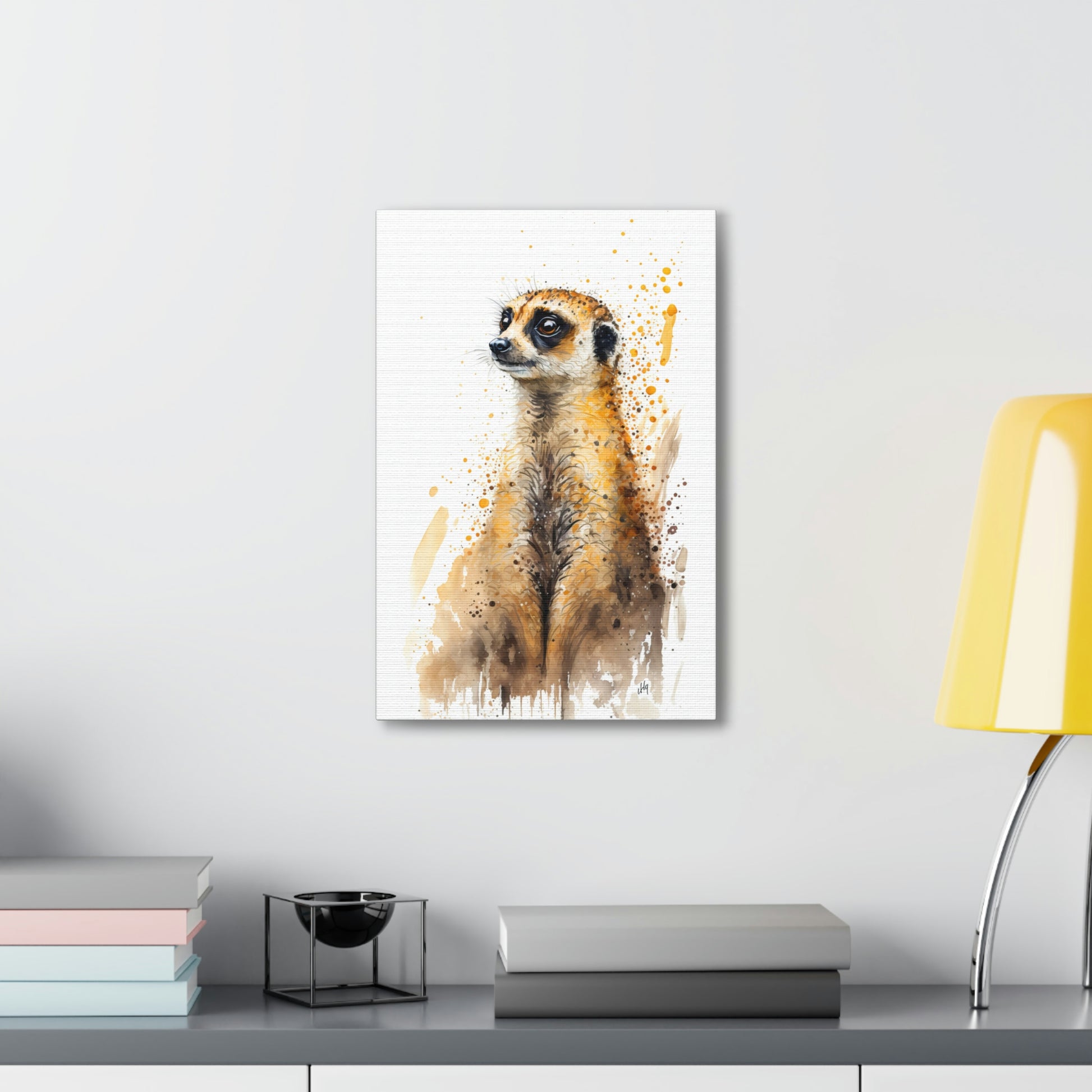 Meerkat Wall Art from the Wildlife Collection, an expressive portrayal on canvas, bringing to life the curious and watchful nature of this desert dweller. A treasure for those who appreciate distinctive wall art, nature-themed gallery showcases, memorable canvas artworks, and a touch of the wild in contemporary home interiors.