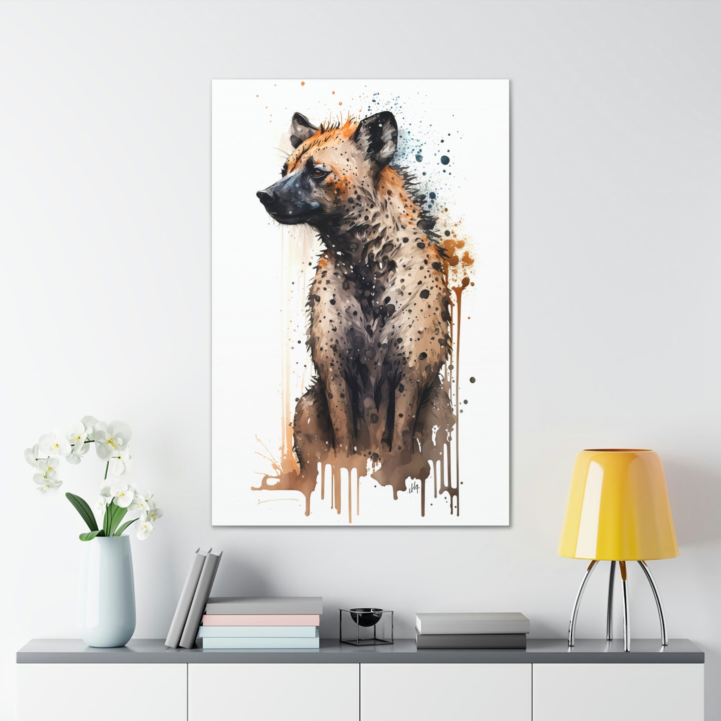 Hyena Wall Art from the Wildlife Collection, a striking representation on canvas, illustrating the raw intensity and natural allure of this often-misunderstood creature. Perfect for those seeking impactful wall art, nature-themed gallery inclusions, dynamic canvas showpieces, and a touch of the wild for contemporary home decor.