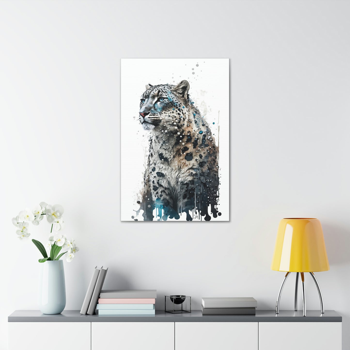 Snow Leopard Wall Art from the Wildlife Collection unveils the elusive elegance of this mountainous predator on canvas. With its poised demeanor and captivating gaze, this artwork serves as a serene reflection of nature's wonders, ideal for spaces that seek to harmonize modern design with the grace of the wild.