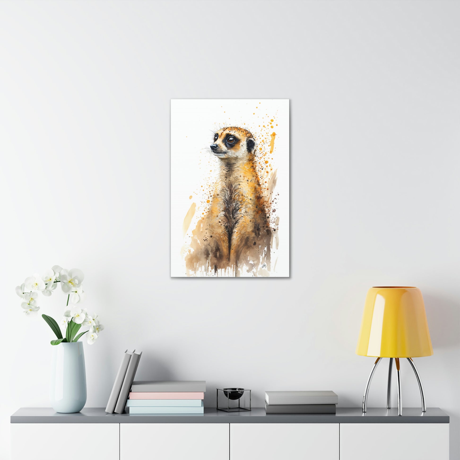 Meerkat Wall Art from the Wildlife Collection, an expressive portrayal on canvas, bringing to life the curious and watchful nature of this desert dweller. A treasure for those who appreciate distinctive wall art, nature-themed gallery showcases, memorable canvas artworks, and a touch of the wild in contemporary home interiors.