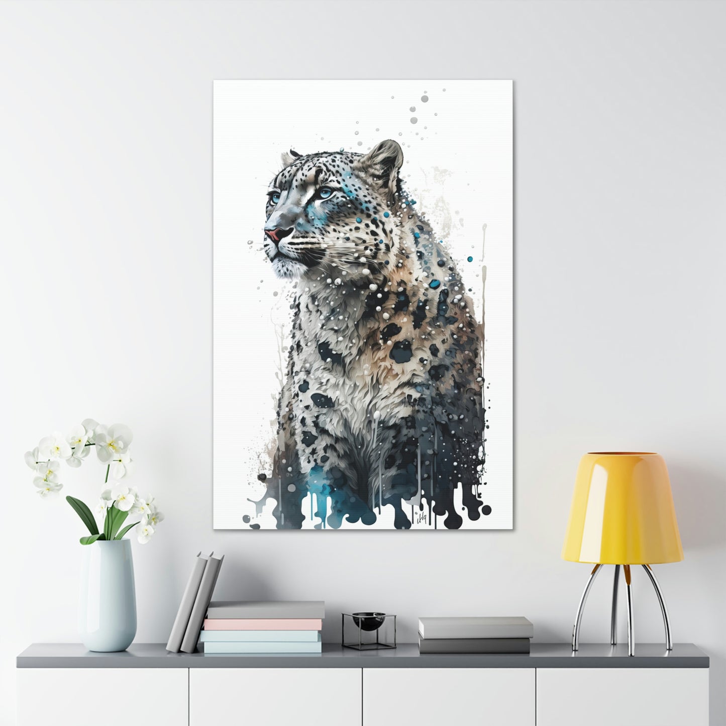 Snow Leopard Wall Art from the Wildlife Collection unveils the elusive elegance of this mountainous predator on canvas. With its poised demeanor and captivating gaze, this artwork serves as a serene reflection of nature's wonders, ideal for spaces that seek to harmonize modern design with the grace of the wild.