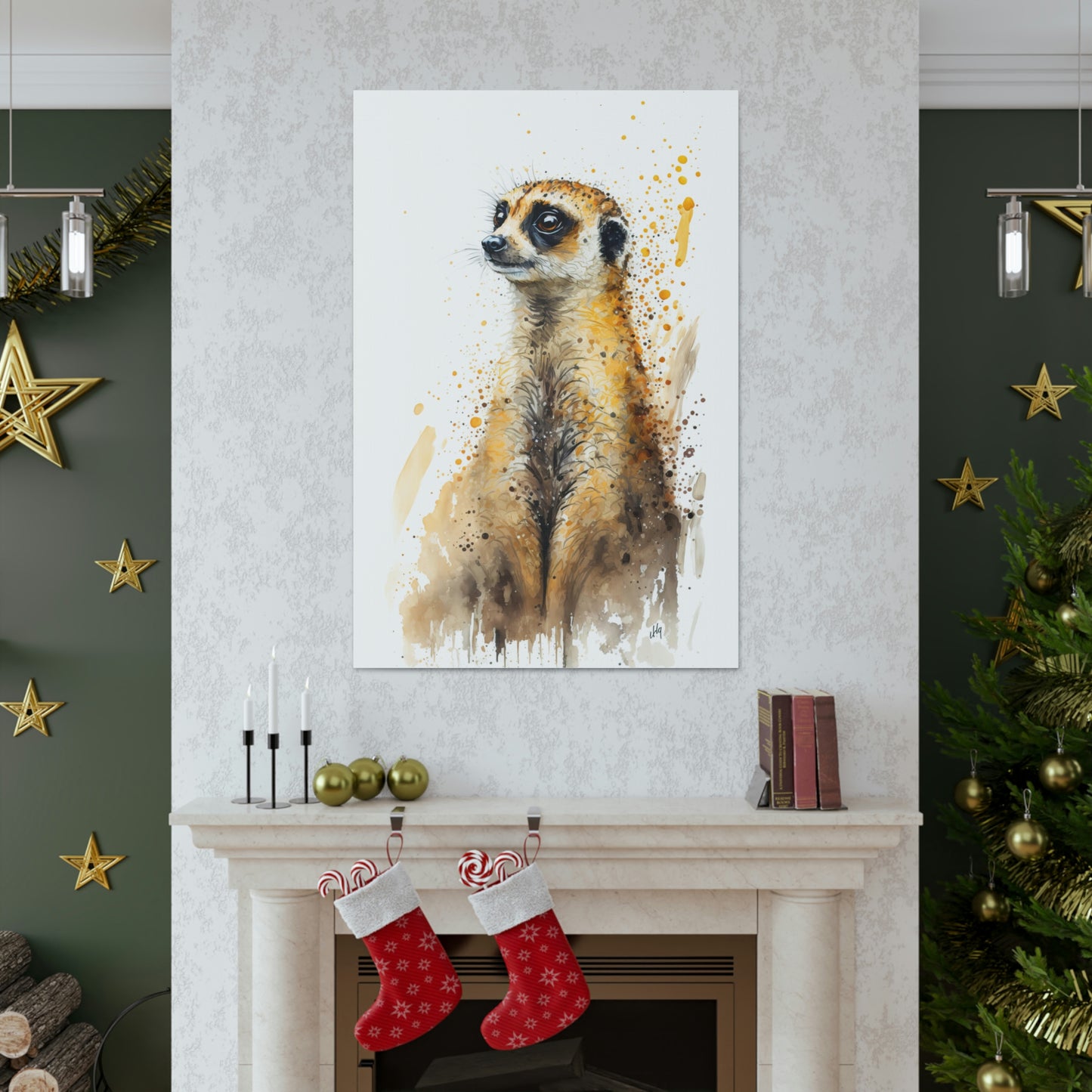 Meerkat Wall Art from the Wildlife Collection, an expressive portrayal on canvas, bringing to life the curious and watchful nature of this desert dweller. A treasure for those who appreciate distinctive wall art, nature-themed gallery showcases, memorable canvas artworks, and a touch of the wild in contemporary home interiors.