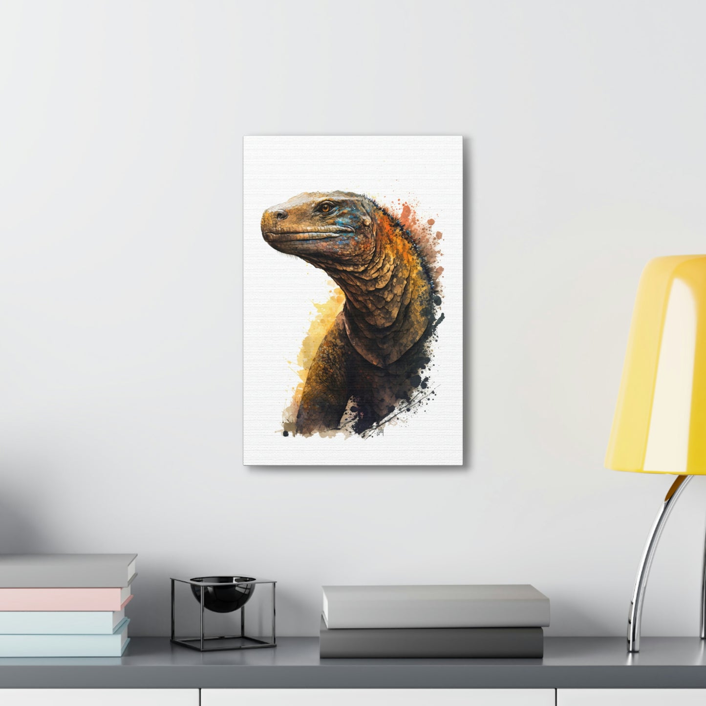 Komodo Dragon Wall Art from the Wildlife Collection, a detailed and vivid portrayal on canvas, highlighting the formidable grace of this ancient reptile. An essential pick for lovers of unique wall art, nature-centric gallery installations, commanding canvas pieces, and an infusion of the wild into modern home aesthetics.