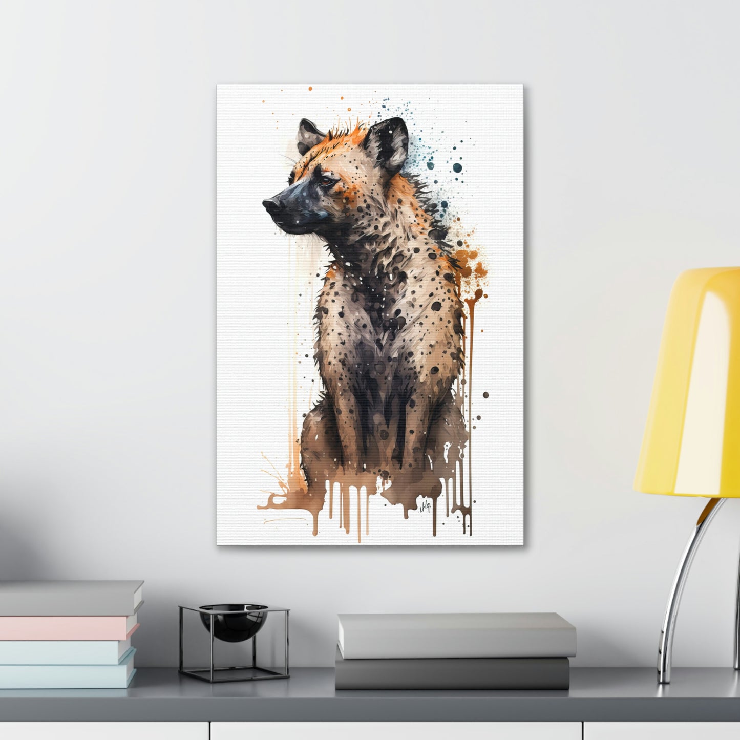 Hyena Wall Art from the Wildlife Collection, a striking representation on canvas, illustrating the raw intensity and natural allure of this often-misunderstood creature. Perfect for those seeking impactful wall art, nature-themed gallery inclusions, dynamic canvas showpieces, and a touch of the wild for contemporary home decor.